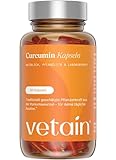 VETAIN Kurkuma Kapseln - 185x höhere Bioverfügbarkeit - Hochdosiertes Mizellen Curcumin - 1000mg Curcumin pro Portion - Ohne Piperin - 60 flüssige Kapseln - Vegan & laborgeprüft