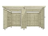 Belladoor Gerätehaus Riga | Gartenhaus | Wandstärke 9 mm | Kesseldruckimprägniert | BxTxH: 408 x 254 x 220 cm | Doppeltür | Inkl. PVC-Dachplatten + Zusatzraum