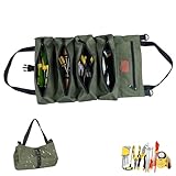Werkzeug Rolltasche,Werkzeugtasche Klein,Canvas Schraubenschlüssel Werkzeugtasche mit 5 Reißverschlusstaschen,Ideal für Klempner Handwerker und Elektriker,Grün