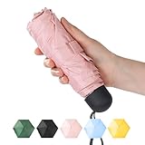 Chakipee Mini Regenschirm Klein Taschenschirm Mit 6 Rippen kompakt Faltbar Leicht Im Freien UV Schutz Regenschirme Schirm für Sonne und Regen Rosa