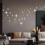 Spiegel Wandaufkleber Sterne - 164 Stück 3D Wandtattoo Abnehmbare Selbstklebende Acryl Sticker für Home Wohnzimmer Schlafzimmer Dekor (Silber)