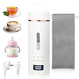 Reisewasserkocher Klein 500ML - 6 in 1 Reise Wasserkocher mit Temperaturanzeige, Mini Tragbarer Elektrische Wassertasse - 316 Edelstahlliner, Automatisches Schließen für Tee, Kaffee, Babymilch (Beige)