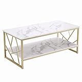 Ginhow Stubentisch | Couchtisch Gold | Wohnzimmertisch Weiß | MDF Marmor Tisch | Groß Couchtisch Quadratisch | Sofa Tische Wohnzimmer | Couchtisch mit Stauraum | Kaffetisch 110 x 54 cm