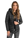 BOLF Damen Übergangsjacke Steppjacke mit Kapuze Stehkragen Daunenjacke Reißverschluss Sportjacke Zip Wärme Freizeit Sport Basic Outdoor Casual Style 16M9101 Schwarz M [D4D]