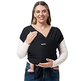 Momcozy Baby Tragetuch Neugeborene – Einfach anzulegender Ring Sling Tragetuch, Atmungsaktives Tragetuch für Hände frei – Verstellbare Babytrage von 3,6 kg bis 15 kg (Schwarz)