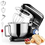 Fentic Küchenmaschine - 2000W - Edelstahl Rührschüssel (6,2 L) - Knetmaschine mit Rührhaken, Knethaken, Schlagbesen und Spritzschutz - Inkl. zusätzlichem Zubehör - Schwarz