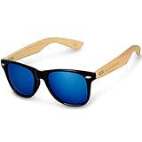 Navaris Holz Sonnenbrille UV400 - Unisex Damen und Herren Brille mit Bambus Bügeln - Holzbrille mit Etui - unterschiedliche Farben