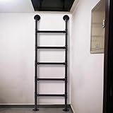 Industrielle Kellerausstiegsleitern für Zuhause, Dachboden, Innenbereich, Etagenbettleiter, robustes rundes Eisenrohr für Bibliothek Lagerhaus Deck Wohnmobil Wand-/Boden-montierte Trittleiter, schwarz