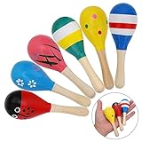 6 Stück Mini Holz Maracas Naturholz Maracas Klapper aus Holz, farbig Handbemalt Hölzerne Maracas für musikalischen Spaß, Geburtstagsfeiern, Karneval,Strandparty