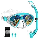 JEMULICE Taucherbrille Kinder, Schwimmbrille Kinder Schnorchelmaske für Jungen Mädchen, Tauchmaske mit Nasenabdeckung 180° Panorama HD Anti Nebel Anti-Leck Taucherbrille für Kinder 4-16 Jahre