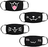 4 Stück Mundschutz Maske, Femboy Mask Stoffmaske, Mundmaske Baumwollmaske, Anime Cartoon Mundschutz, Emotionsmaske Schwarz mit Motiv, Staubdichte Mode Baumwolle Anti-Staub Wiederverwendbare Waschbar