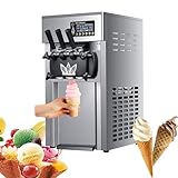 CASEGO Kommerzielle Eismaschine, professionelle Eismaschine, 18 l/h, DREI Geschmacksrichtungen, süße Waffel, mit LED-Anzeige, automatische Reinigung