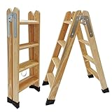 BTF Holzleiter, Bockleiter bis 150 kg, klappbare Malerleiter, Doppelstufenleiter mit Stahlhaken, Elektrikerleiter, Stehleiter 4+4 Stufen. Ideal für professionelle Maler, Stuckateure oder Elektriker.