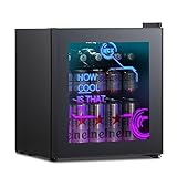 HCK Mini Kühlschrank, Getränkekühlschrank mit Cyberpunk Modern Beleuchtung, Mini Fridge 48 Liter, Kühlschrank mit Glastür 0-15°C,für Gamingzimmer, Party, Schwar