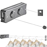 WäScheleine Ausziehbar 2 x 5.1M Edelstahlseil, Wandmontierter Einziehbares Wäscheleine, Wäscheleine Ausziehbar Wand für Balkon Waschküche Hotel Badezimmer Schlafzimmer (Zwei Linien Grau)