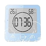 ALLOMN Badezimmer Uhr, LCD Digital Dusche Wecker wasserdichte Berührungssteuerung ℃ / ℉ Temperatur Luftfeuchtigkeit, Countdown Timer, 3 Montagemethoden, Batterieleistung (Blau)