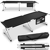 TRESKO XXL Campingbett Feldbett 210 x 72 x 45 cm Metallrohr - Belastbarkeit bis 150kg - in verschiedenen Farben (Schwarz)