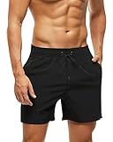 Domee Herren Badehose Boardshorts Hose Kurz mit Taschen Reißverschluss Sommer Schwarz M