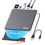 BUNUD Externes Blu Ray CD DVD Laufwerk USB 3.0 & Type-C CD/DVD Blu-Ray Brenner Writer mit 2 USB & SD/TF Slots, Optical 3D BD Bluray Laufwerk Extern für PC Laptop Windows 11/10 Mac MacBook