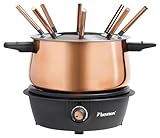 Bestron elektrische Fondue Set für bis zu 8 Personen, mit 8x Fonduegabeln & stufenlosen Thermostat, inkl. Spritzschutz, Farbe: Kupfer