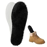 ISQFIQ Echte Lammwolle Einlegesohlen für Damen Herren Winter Extrem Warme Schaffell Schuheinlagen Dicke Einlagen Weiche Lammfell Sohlen für Schneestiefel Arbeitsstiefel Hausschuhe Schwarz 37EU