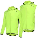 SIWANYS Fahrradjacke Herren Wasserdicht Atmungsaktiv Sommer UV-Schutz Leicht Fahrradweste mit Abnehmbaren Ärmeln Fahrrad Radsportjacke Reflektierend Regenjacke Herren,Green-S