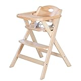 roba Klapphochstuhl mit Essbrett - Baby Hochstuhl platzsparend klappbar - Kinderhochstuhl mit 3 Punkte Gurt - ab 6 Monaten - Holz natur, 1 Stück (1er Pack)