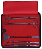 Innotech Aquarium Reinigung kit schwarz Aquascaping Komplett Set Terrarium Pflege Werkzeug aus Edel-Stahl (Pflanzen-Pinzetten, Pflanzenschere, Kiesspatel) (5 Stück Set mit Etui (Schwarz), 25 cm)