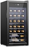 WIE Weinkühlschrank Compressor 82 Liter 28 Flaschen Getränkekühlschrank Kleiner Weinschrank Klein mit Glastür,Vollglas-Designtür mit LED Touchpanel,Anti-UV, Wine Fridge 5-18°C