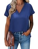 Zeagoo Damen V-Ausschnitt Bluse Kurzarm Lässige Tunika Bluse Sommer Elegant Leicht Shirts Locker Chiffon Blusen Top Navy XXL