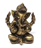 TEMPELWELT® Deko Figur Ganesha vierarmig 11 cm, Polystein antik Gold, Elefantengott Statue sitzend, Hindu Gott Ganesh Elefant, Buddha Indien Asien