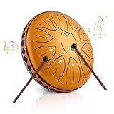 Zungentrommel, Sunowl 6 Zoll 11 Tones Steel Tongue Drum Satz, Stahlzungentrommel für Anfänger Kinder Erwachsene, Handpan Steel Drum mit Trommeltasche für Meditation, Klangheilung (Gold)