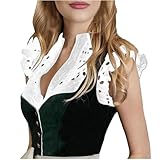 Dirndl Bluse Damen Flügelärmel Weiß Dirndlbluse V Ausschnitt Spitze Trachtenbluse zum Knöpfen Elegant Kurzarm Elastische Brust Oberteil für Bayrische Tracht Oktoberfest