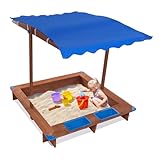 Sandkasten aus Holz, Sandkasten mit Dach, Sandkiste mit schwenkbarem & höhenverstellbarem Dach Sandboxen (Blau)
