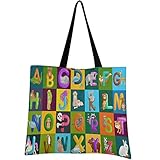 visesunny Tiere Alphabet Set Abc Bildung In Pre Floral Wasserabweisende Große Tragetasche mit Innentasche Schultertasche für Fitnessstudio Strand Reisen Täglich Taschen