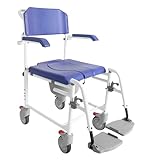 KMINA PRO - Toilettenstuhl für Senioren mit Rollen (Version 2.0 Verbesserte Bremsen), Dusch Toilettenstuhl Fahrbar Höhenverstellbar, Duschstuhl mit Rollen, Nachtstuhl für Erwachsene Blau