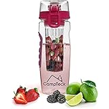 CampTeck U4277 1 Liter 1000ml Flasche Obst Schorren Infuser Wasserflasche (BPA-freier Tritan Kunststoff) mit auslaufsicherem Deckel, Verschluss und Tragegriff - Rosa