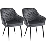 SONGMICS Esszimmerstühle, 2er Set, Sessel, Loungesessel, mit Armlehne, Bezug aus Samt, Metallbeine, bis 110 kg belastbar, für Esszimmer, Küche, Wohnzimmer, Schlafzimmer, grau LDC088G02