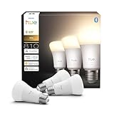 Philips Hue Smart LED A60 Lampe, warmes Weißlicht 2700K, E27 Fassung, 7W, 810 Lumen, dimmbar, kompatibel mit Alexa, Google Assistant und Apple Home, 3er Pack