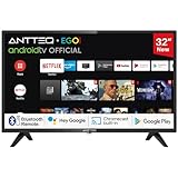 Antteq AG32H3 Smart TV 32 Zoll (Fernseher 80 cm) Android TV, Google Bluetooth Sprachassistent,Triple Tuner (DVB-C/S2/T2),kompatibel mit Google Play Store (DAZN/Netflix/Prime Video),WiFi