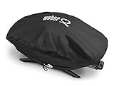 Weber Premium Grillabdeckhaube für Q200 / 2000 Serie, atmungsaktiv UV- & wasserbeständig, Schutz for Wind & Wetter, mit Klettverschluss zum Befestigen, Grillcover, BBQ-Abdeckung - Schwarz (7118)