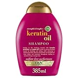 OGX Strength & Length + Keratin Oil Shampoo (385 ml), kräftigendes Anti-Haarbruch-Shampoo mit Keratin Proteinen und Arganöl, Haarpflege Shampoo, sulfatfrei