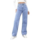Mom Jeans Damen - Baggy Jeans High Waist Jeanshosen Mit Knopfleiste Denimhose Lässige Straight Jeanshose Weites Bein Hosen Komfortabel Pants Klassisch Freizeithose Teenager Mädchen Streetwear