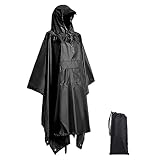 Regenjacke Regenponcho Schwarz, Regencape mit Kapuze 3 in 1 Multifunktional Atmungsaktiv Herren & Damen, Regenmantel Wasserdichter für festival, Camping, Wandern, Picknick.