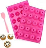 2 Stück Mini Gugelhupfform Silikon,Gugelhupf Backform Klein mit Antihaftbeschichtung,Kleine Gugelhupfform mit Silikonspatel für Kuchen Muffins Brownie Pudding,Wiederverwendbare 29×19.5×2 cm, Rosa