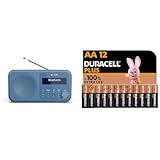 SHARP DR-P420 Portables Digitalradio (DAB/DAB+/FM mit RDS, USB, Bluetooth 5.0, 3,5mm Klinke Wecker-Funktionen), Blau & Duracell Plus Batterien AA, 12 Stück, langlebige Power