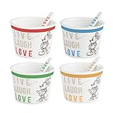 Egan Set 4 Eisbecher mit Löffel Live Laugh Love, Porzellan, Elfenbein, Small