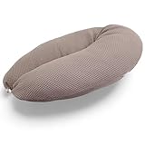 HOBEA-Germany Stillkissen 190 cm x 76 cm XXL Lagerungskissen Schwangerschaftskissen für Baby und Erwachsene Seitenschläferkissen Stillkissen mit Bezug aus Bio Baumwolle, Waffelmuster Taupe