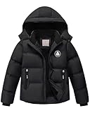 Zoofly Winterjacke Jungen Kinder Jacke Warm Gefüttert Puffer Jacken Kinderjacken Winter mit Abnehmbar Kapuze Wanderjacke, Schwarz 164 (XL)