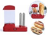 Hot Dog Maker für 6 Würstchen - Hot-Dog Maschine mit abnehmbaren Wärmebehälter - Würstchenwärmer mit Edelstahlspieße zur Brötchen Erwärmung – 340 Watt